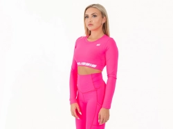 Crussis Crop Top dámský dlouhý rukáv NEON PINK